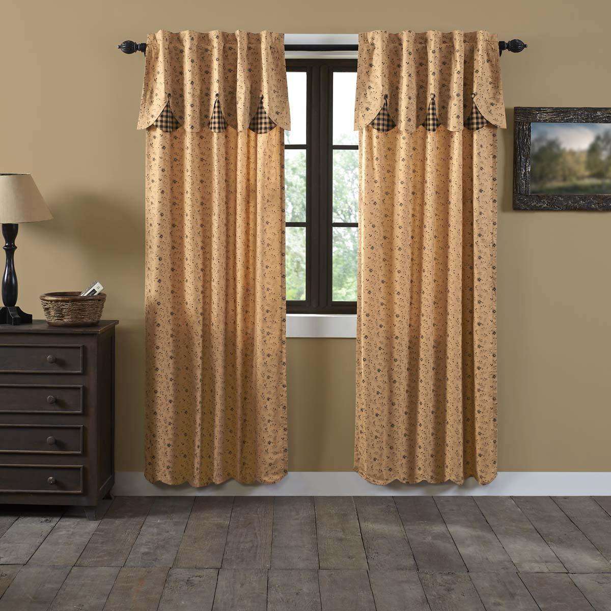 Maisie Panel Curtain with Attached Scalloped Layered Valance Country Style Curtain Set of 2 84"x40" - The Fox Decor