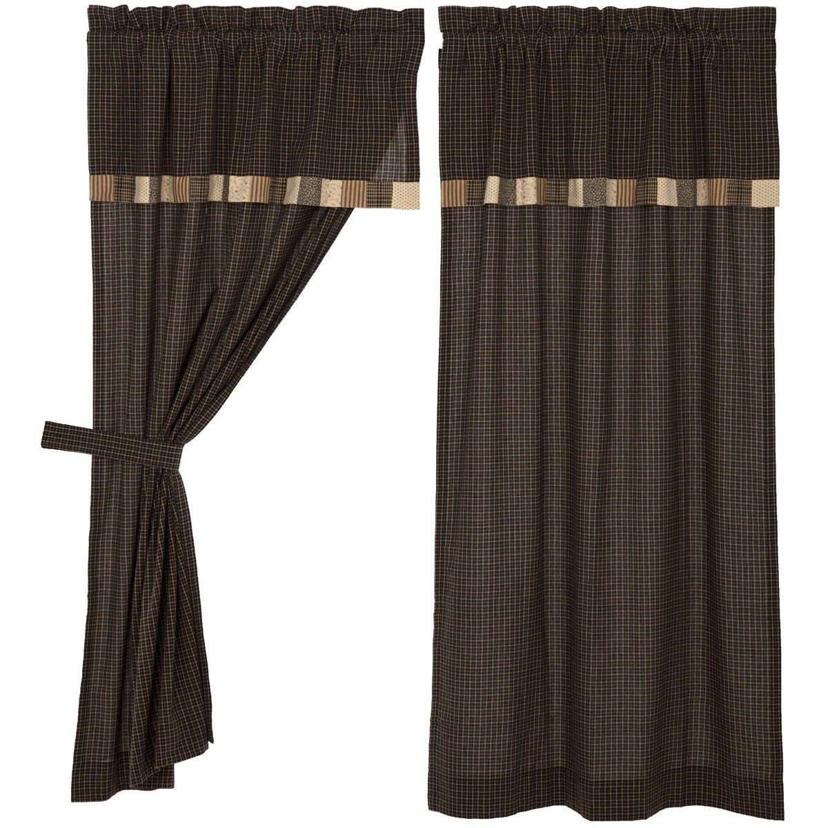 Kettle Grove Short Panel Curtain with Attached Valance Block Border Set of 2 36"x63" - The Fox Decor