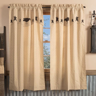 Kettle Grove Short Panel Curtain with Attached Applique Crow and Star Valance Set of 2 63x36 VHC Brands