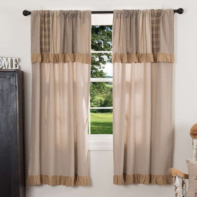 Sawyer Mill Charcoal Short Panel Curtain with Attached Patchwork Valance Set of 2 36