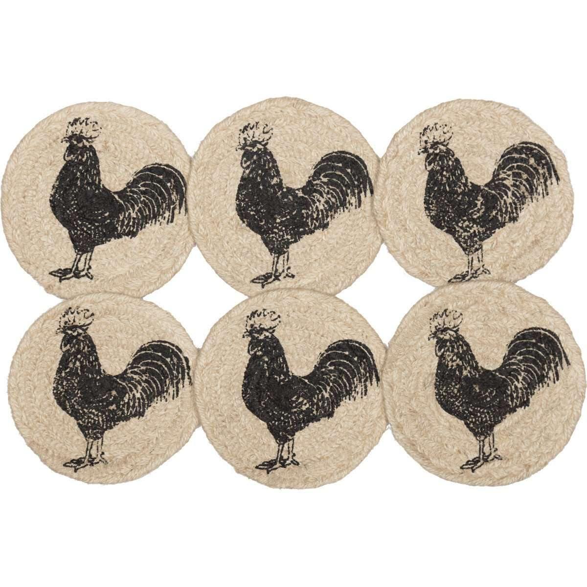 Sawyer Mill Charcoal Poultry Jute Coaster Set of 6 VHC Brands