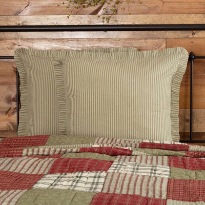 Prairie Winds Green Ticking Stripe Euro Sham 26x26 VHC Brands