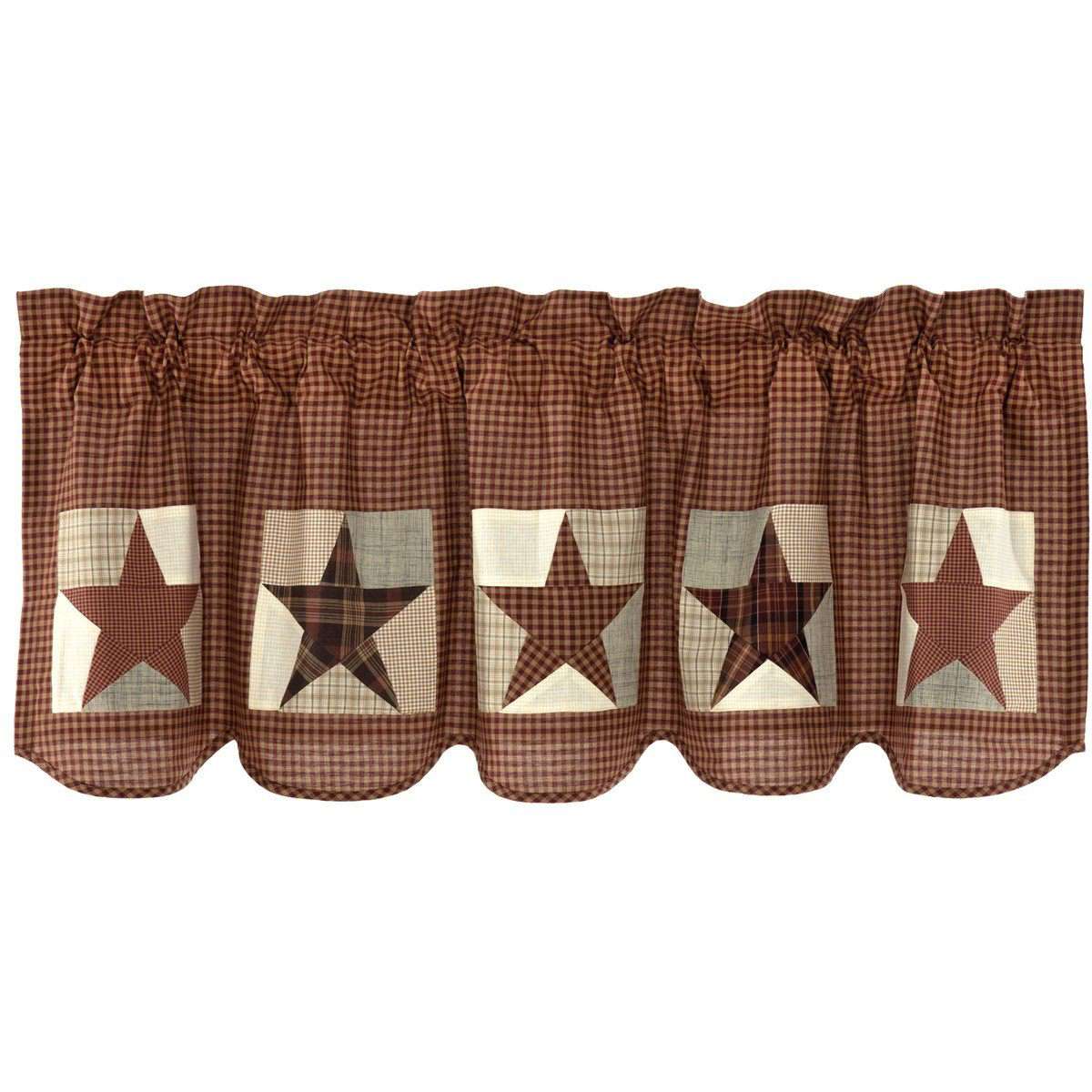 Abilene Patch Block and Star Valance Curtain Burgundy VHC Brands - The Fox Decor