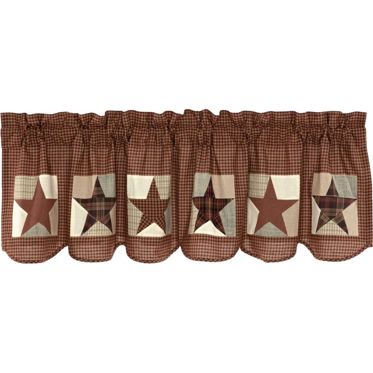 Abilene Patch Block and Star Valance Curtain Burgundy VHC Brands - The Fox Decor