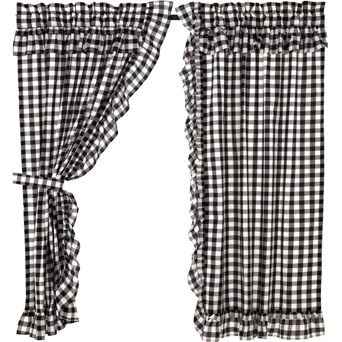 Annie Buffalo Black Check Ruffled Short Panel Curtain Set of 2 63"x36" VHC Brands - The Fox Decor