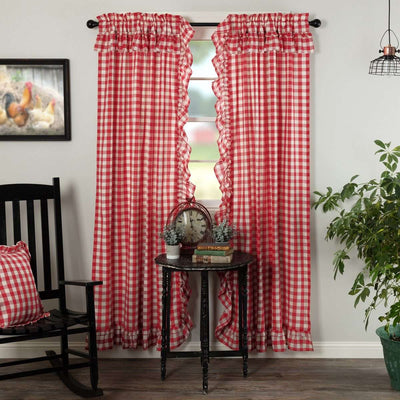 Annie Buffalo Black/Red Check Ruffled Panel Curtain Set of 2 84x40