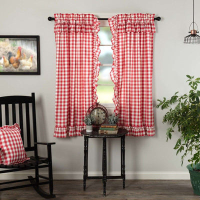 Annie Buffalo Red Check Ruffled Short Panel Curtain Set of 2 63