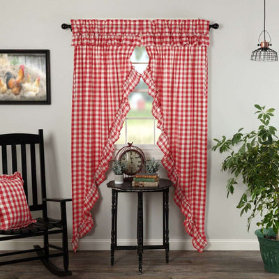 Annie Buffalo Red Check Ruffled Prairie Long Panel Curtain Set of 2