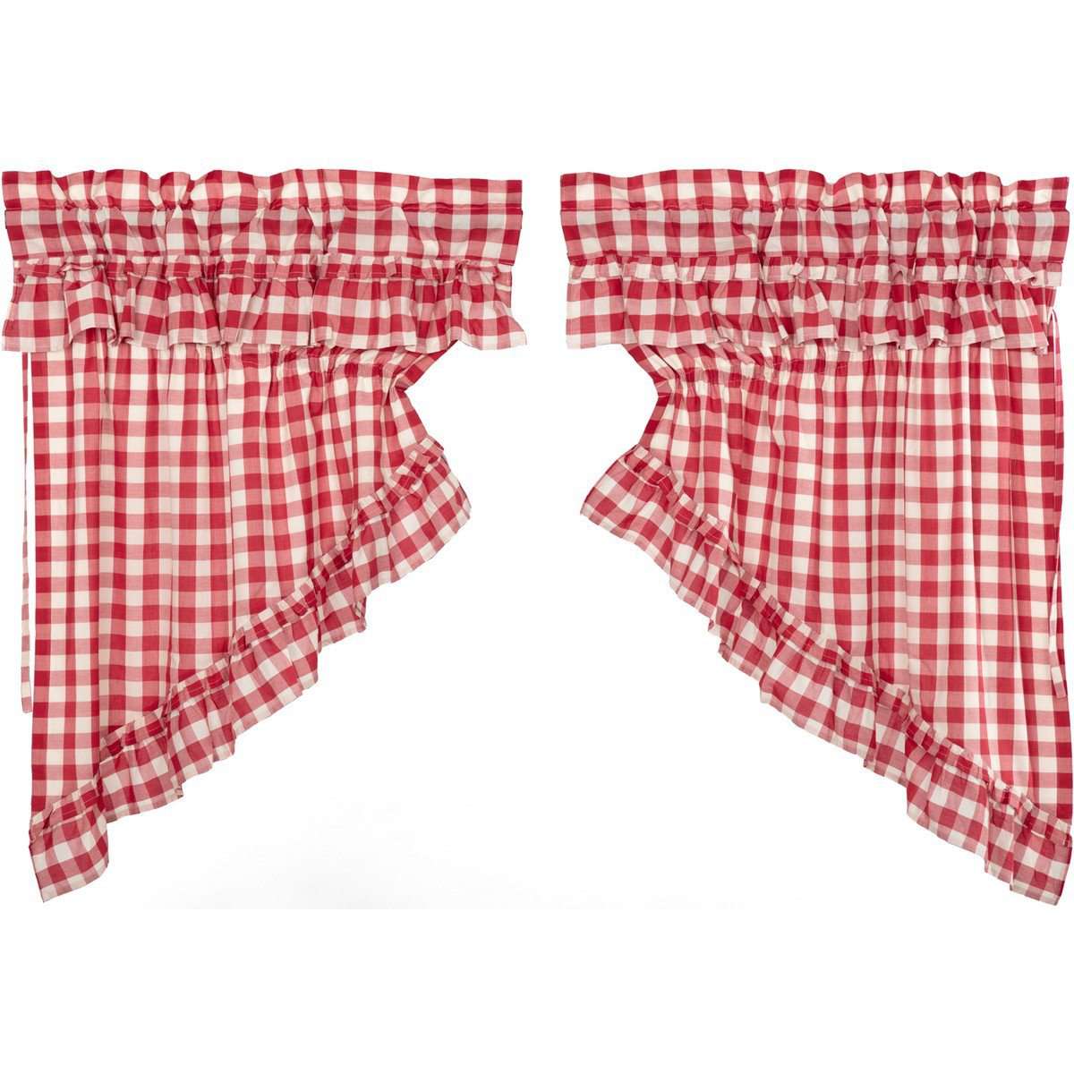 Annie Buffalo Red Check Ruffled Prairie Swag Curtain Set of 2 - The Fox Decor