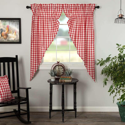 Annie Buffalo Red Check Prairie Short Panel Curtain Set of 2 63x36x18 VHC Brands
