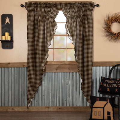 Black Check Scalloped Prairie Long Panel Curtain Set of 2 84x36x18 VHC Brands