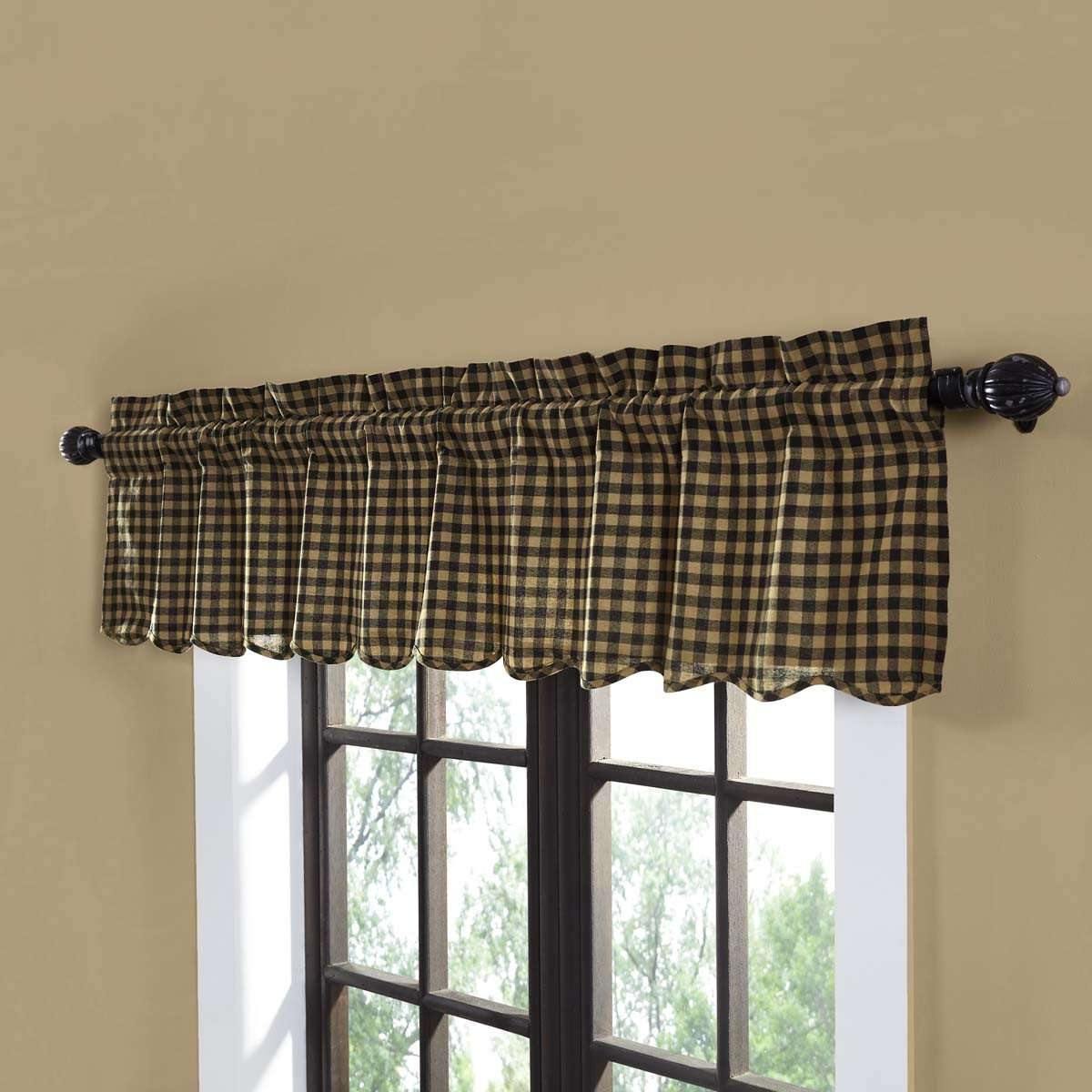 Black Check Scalloped Valance Curtain 16x60 VHC Brands - The Fox Decor