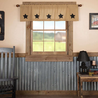 Burlap W/Black Stencil Stars Valance Curtain 16x60 VHC Brands