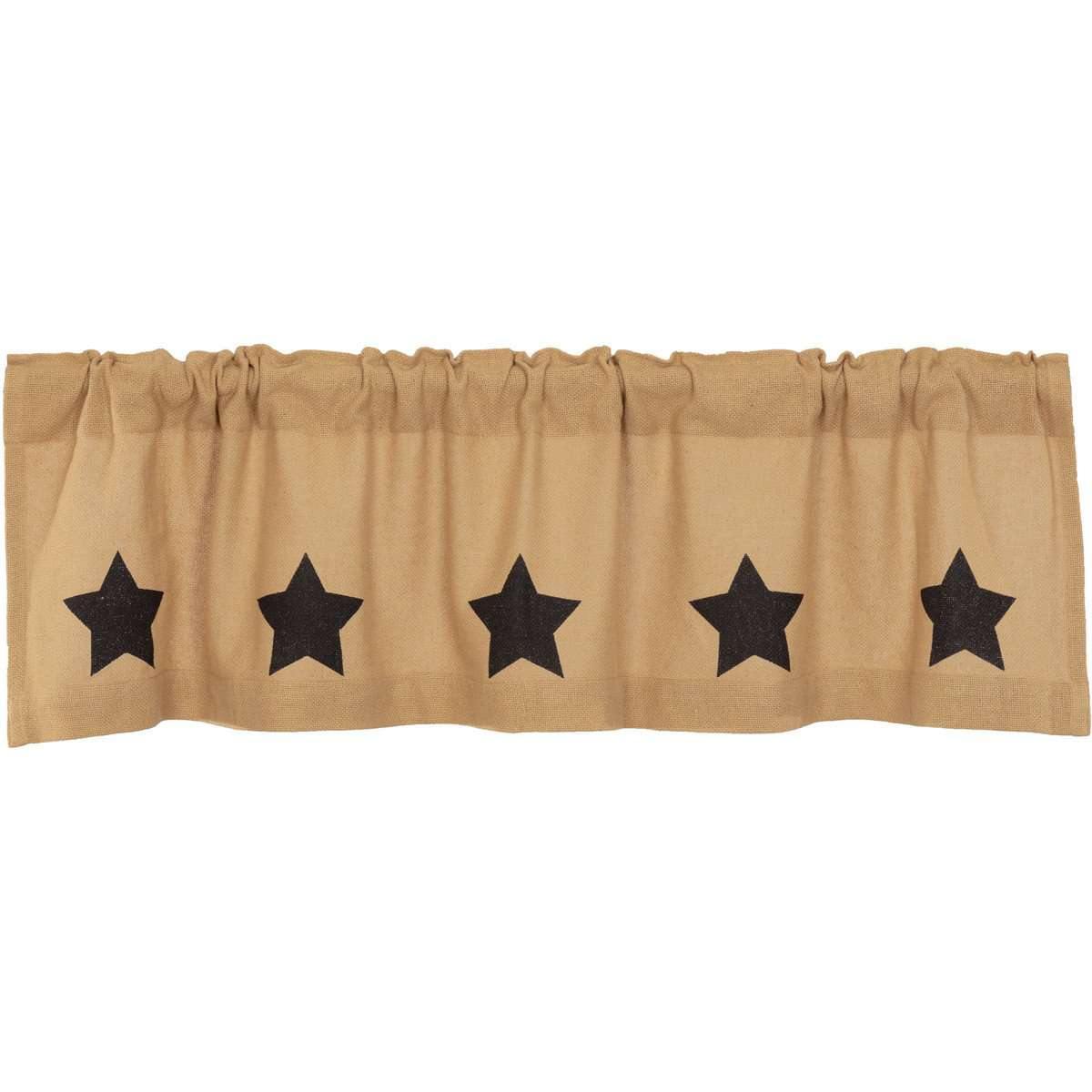 Burlap W/Black Stencil Stars Valance Curtain 16x60 VHC Brands - The Fox Decor