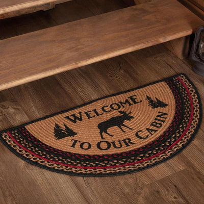 Cumberland Stenciled Moose Jute Rug Half Circle Welcome to the Cabin 16.5