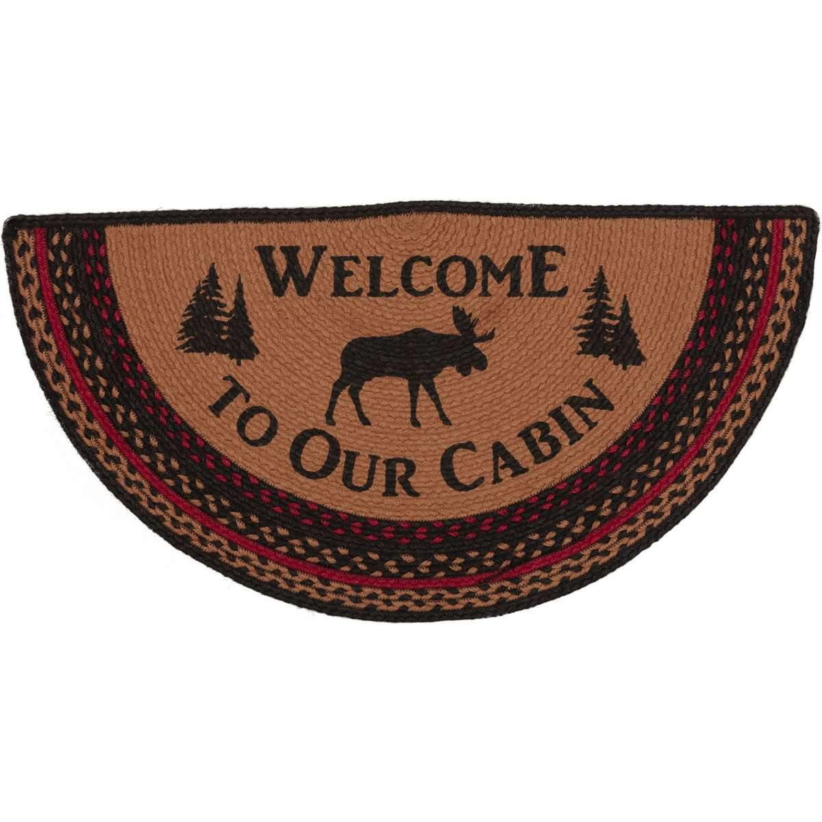 Cumberland Stenciled Moose Jute Rug Half Circle Welcome to the Cabin 16.5"x33" VHC Brands - The Fox Decor