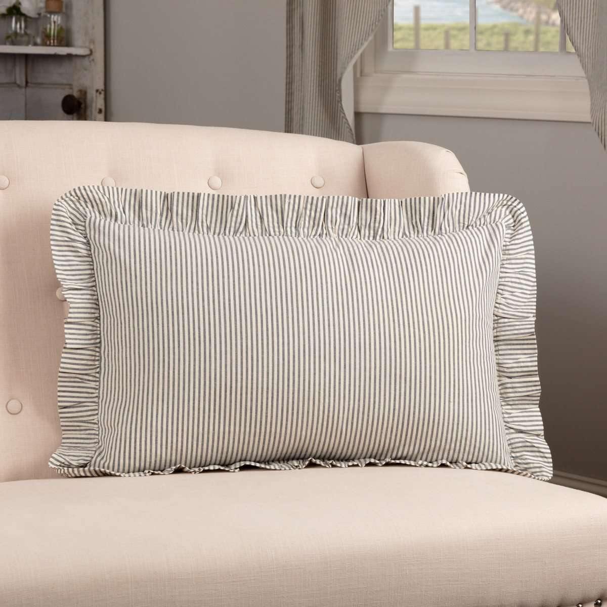 Hatteras Seersucker Blue Ticking Stripe Fabric Pillow 14x22 VHC Brands - The Fox Decor