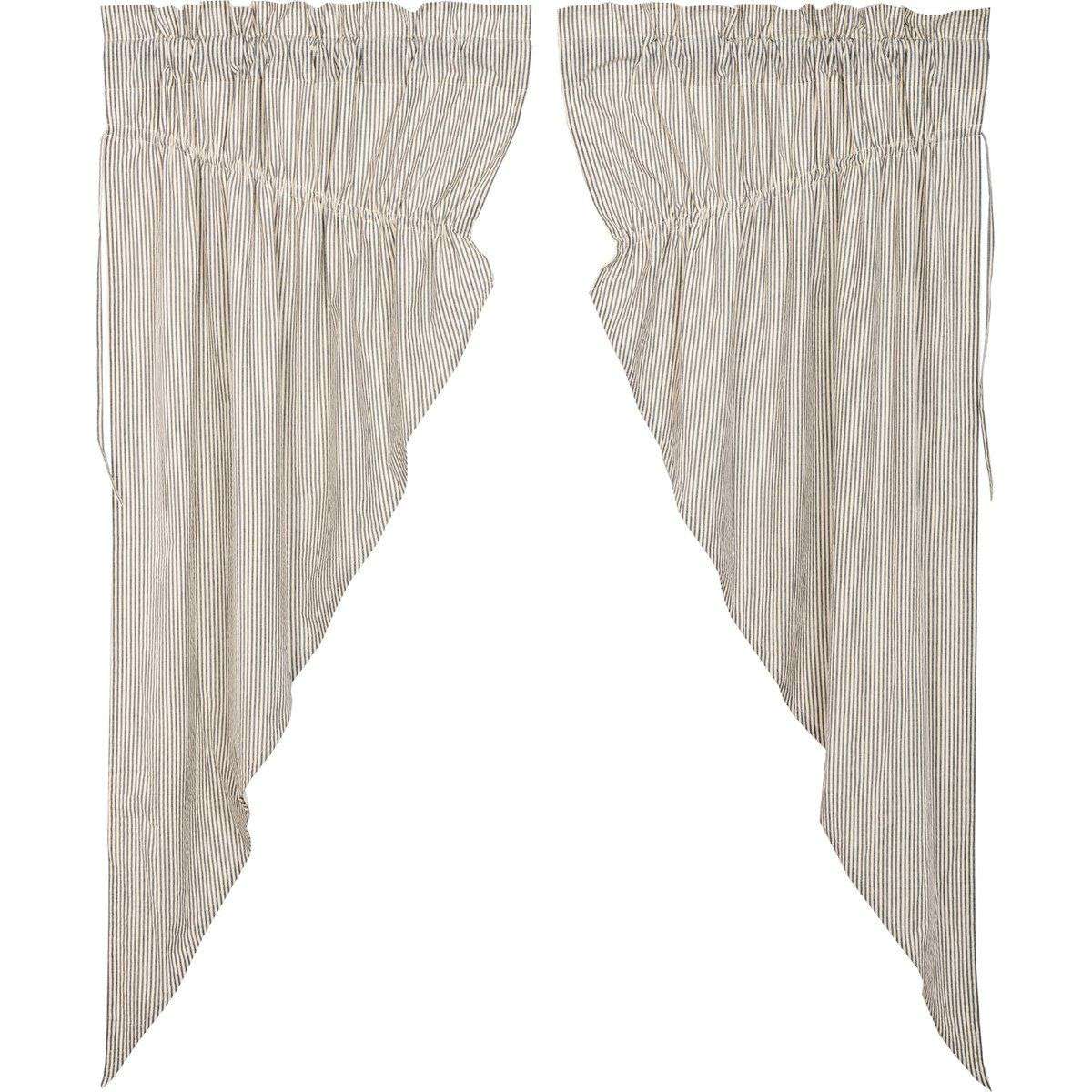 Hatteras Seersucker Blue Ticking Stripe Prairie Short Panel Curtain Set of 2 - The Fox Decor