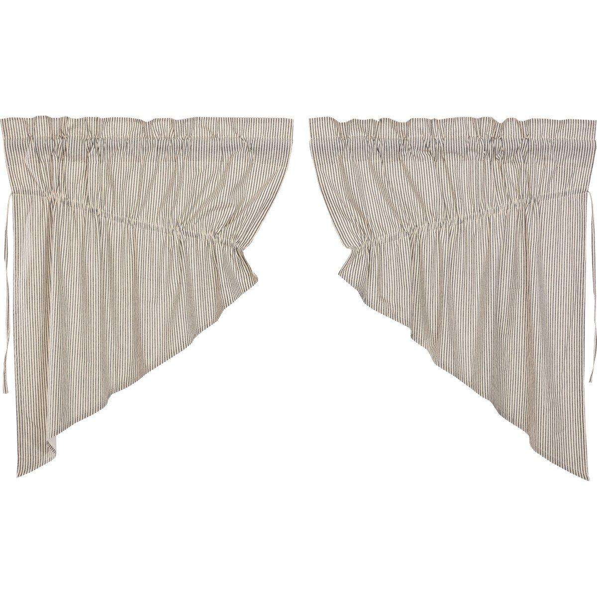 Hatteras Seersucker Blue Ticking Stripe Prairie Swag Curtain Set of 2 - The Fox Decor