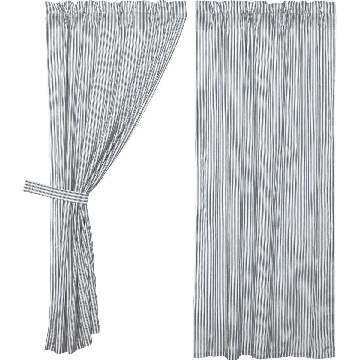 Sawyer Mill Blue Ticking Stripe Short Panel Curtain Set of 2 63"x36" - The Fox Decor