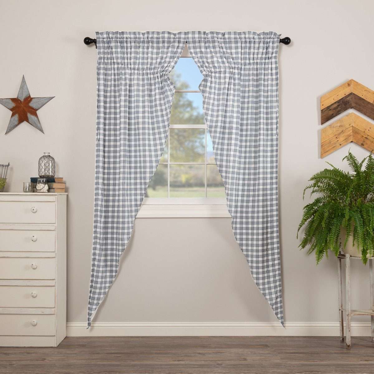 Sawyer Mill Blue Plaid Prairie Long Panel Curtain Set of 2 - The Fox Decor