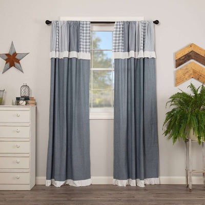 Sawyer Mill Charcoal/Blue/Red Panel Curtain with Attached Patchwork Valance Set of 2 84x40