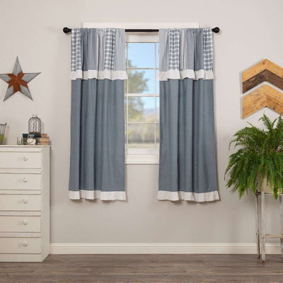 Sawyer Mill Blue Short Panel Curtain with Attached Patchwork Valance Set of 2 36