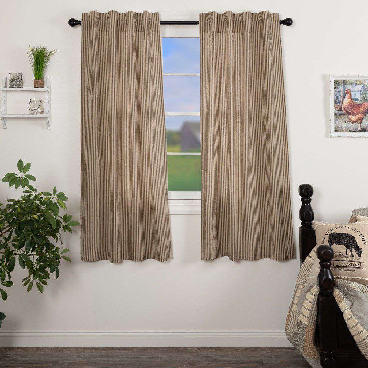 Sawyer Mill Charcoal Ticking Stripe Short Panel Curtain Set of 2 63"x36" - The Fox Decor