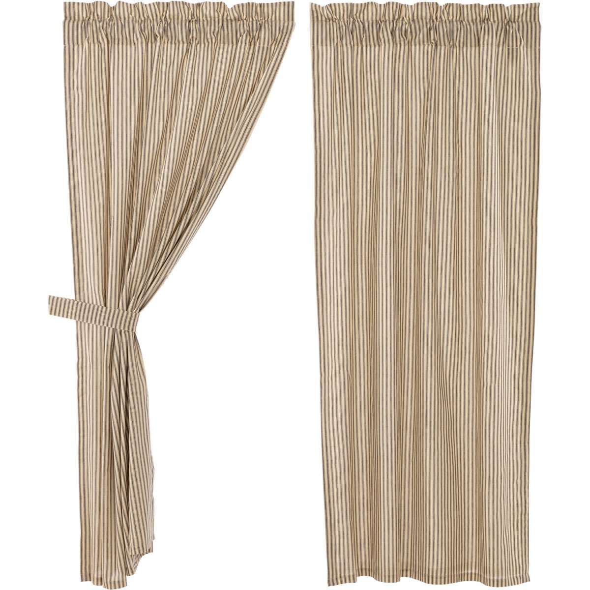 Sawyer Mill Charcoal Ticking Stripe Short Panel Curtain Set of 2 63"x36" - The Fox Decor