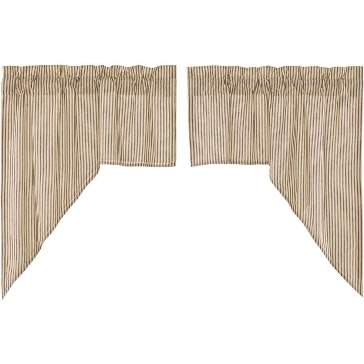 Sawyer Mill Charcoal Ticking Stripe Swag Curtain Set of 2 36x36x16 VHC Brands - The Fox Decor