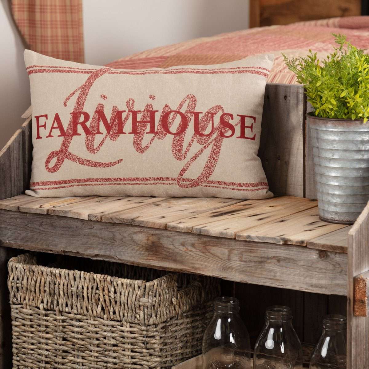 Sawyer Mill Red Farmhouse Living Pillow 14"x22" Country Red, Khaki VHC Brands - The Fox Decor