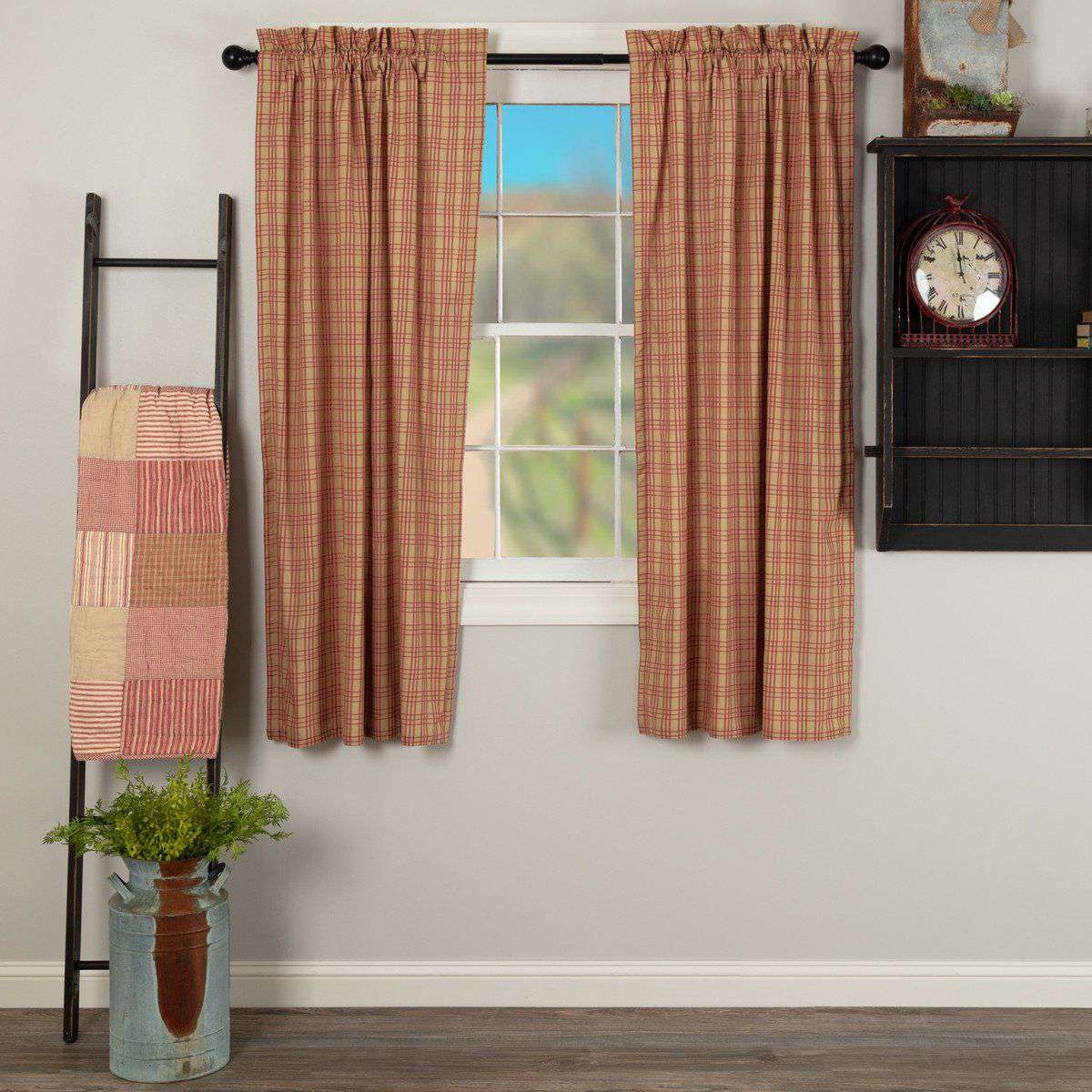 Sawyer Mill Red Plaid Short Panel Curtain Set of 2 63"x36" VHC Brands - The Fox Decor