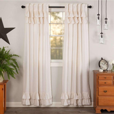 Simple Life Flax Antique White Ruffled Panel Country Curtain Set of 2 84