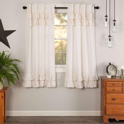 Simple Life Flax Antique White Ruffled Short Panel Curtain Set of 2 63x36 VHC Brands