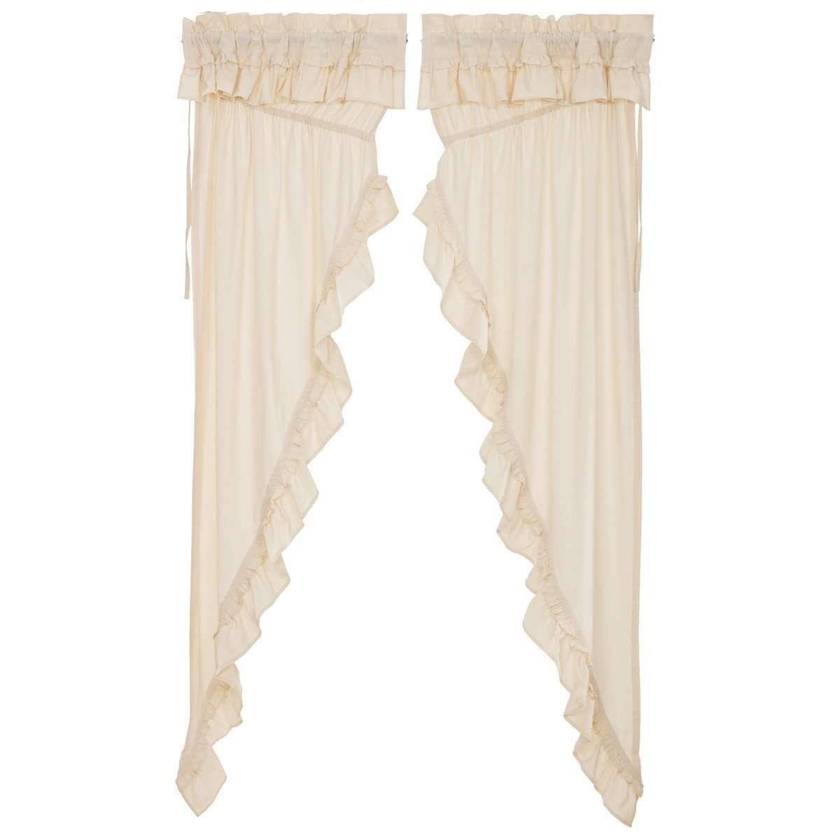 Muslin Ruffled Unbleached Natural Prairie Long Panel Curtain Set of 2 - The Fox Decor