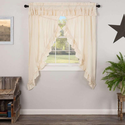 Muslin Ruffled Unbleached Natural Prairie Short Panel Curtain Set 63x36x18 VHC Brands