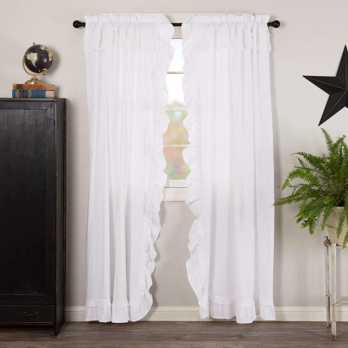 Muslin Ruffled Bleached White Panel Curtain Set of 2 84"x40" VHC Brands - The Fox Decor