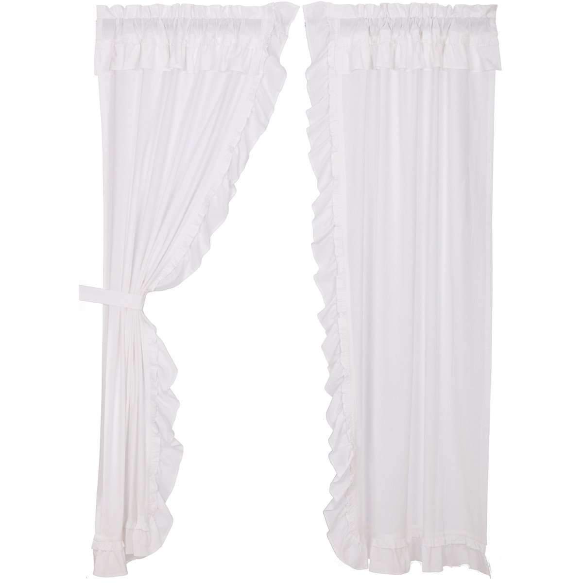 Muslin Ruffled Bleached White Panel Curtain Set of 2 84"x40" VHC Brands - The Fox Decor