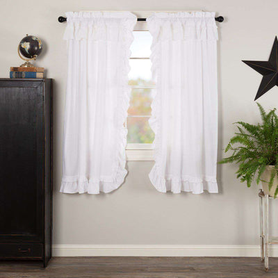 Muslin Ruffled Bleached White Short Panel Curtain Set of 2 63
