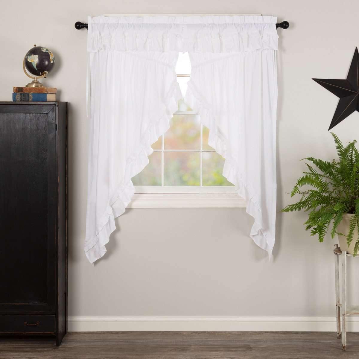 Muslin Ruffled Bleached White Prairie Short Panel Curtain Set of 2 63x36x18 VHC Brands - The Fox Decor