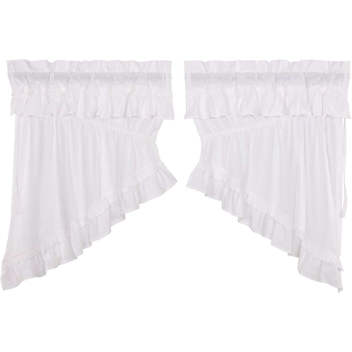 Muslin Ruffled Bleached White Prairie Swag Curtain Set of 2 36x36x18 VHC Brands - The Fox Decor