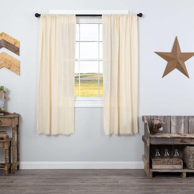 Tobacco Cloth Natural Short Panel Curtain Fringed Set of 2 63x36 VHC Brands