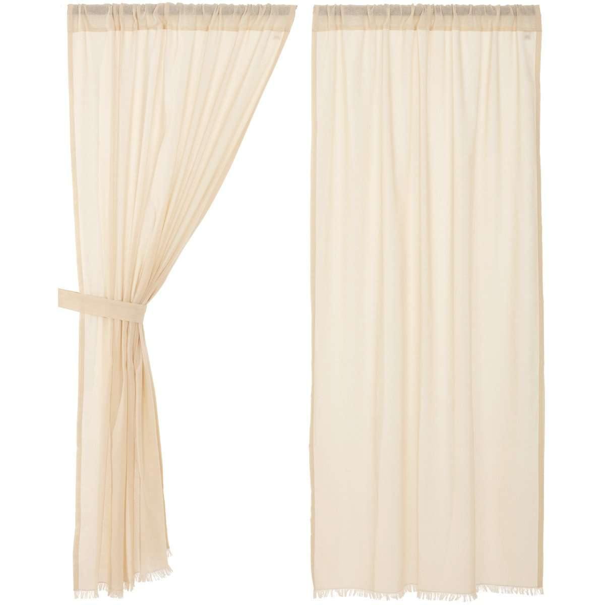 Tobacco Cloth Natural Short Panel Curtain Fringed Set of 2 63x36 VHC Brands - The Fox Decor