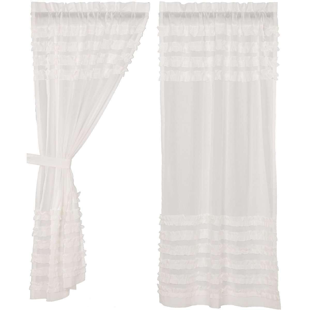 White Ruffled Sheer Petticoat Short Panel Curtain Set of 2 63x36 VHC Brands - The Fox Decor