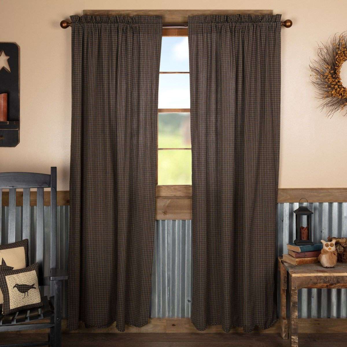 Kettle Grove Plaid Panel Country Curtain Scalloped Set of 2 84"x40" VHC Brands - The Fox Decor