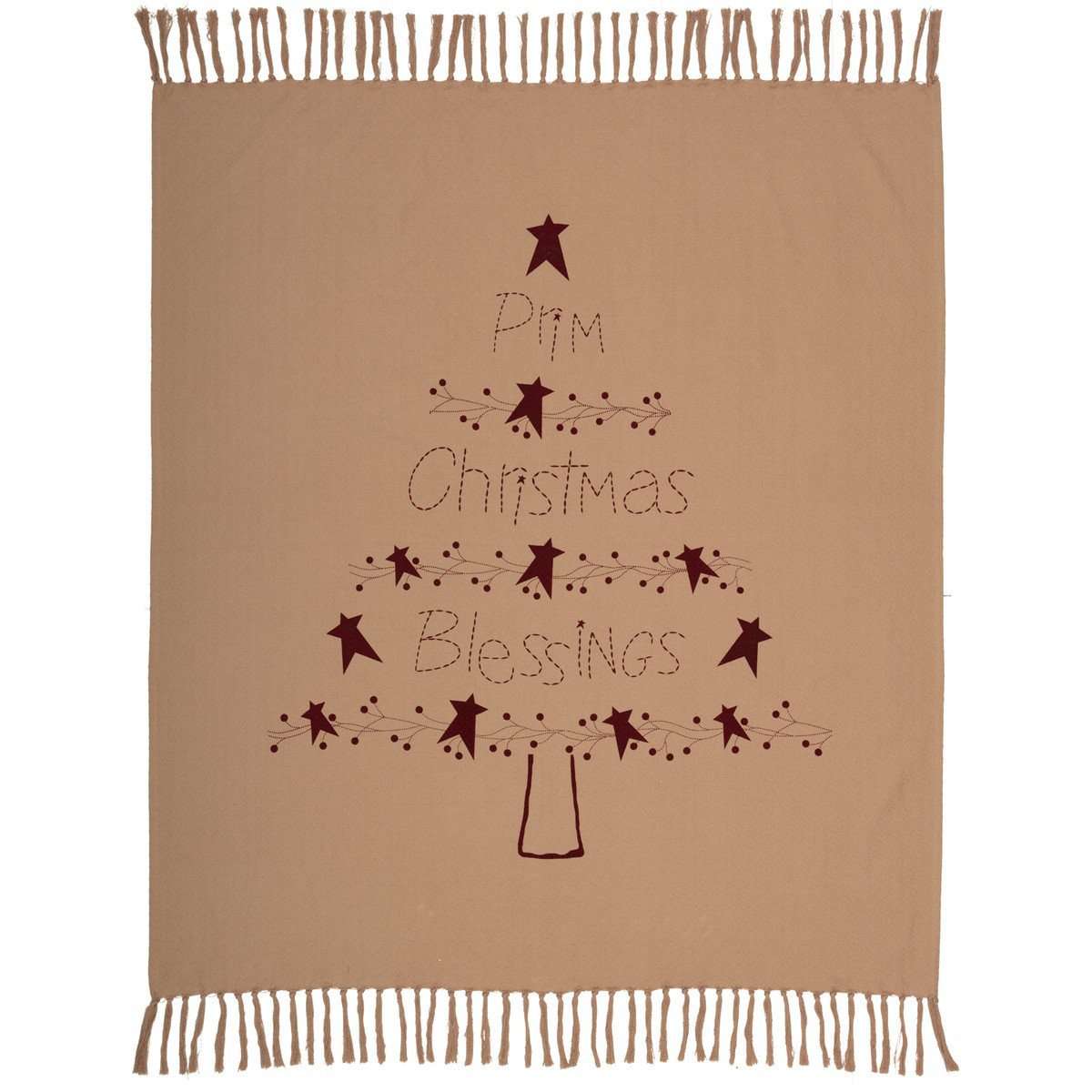 Prim Christmas Blessings Woven Throw 60" x 50" Natural, Burgundy VHC Brands - The Fox Decor