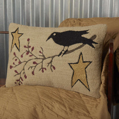 Kettle Grove Crow and Star Hooked Pillow 14