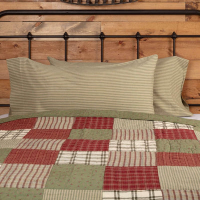 Prairie Winds Green Ticking Stripe King Pillow Case Set of 2 21x40 VHC Brands