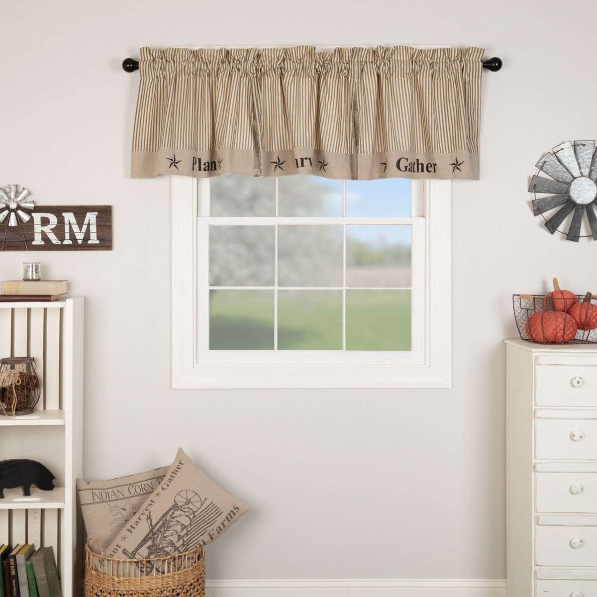 Sawyer Mill Charcoal Gather Valance Creme, Khaki VHC Brands - The Fox Decor