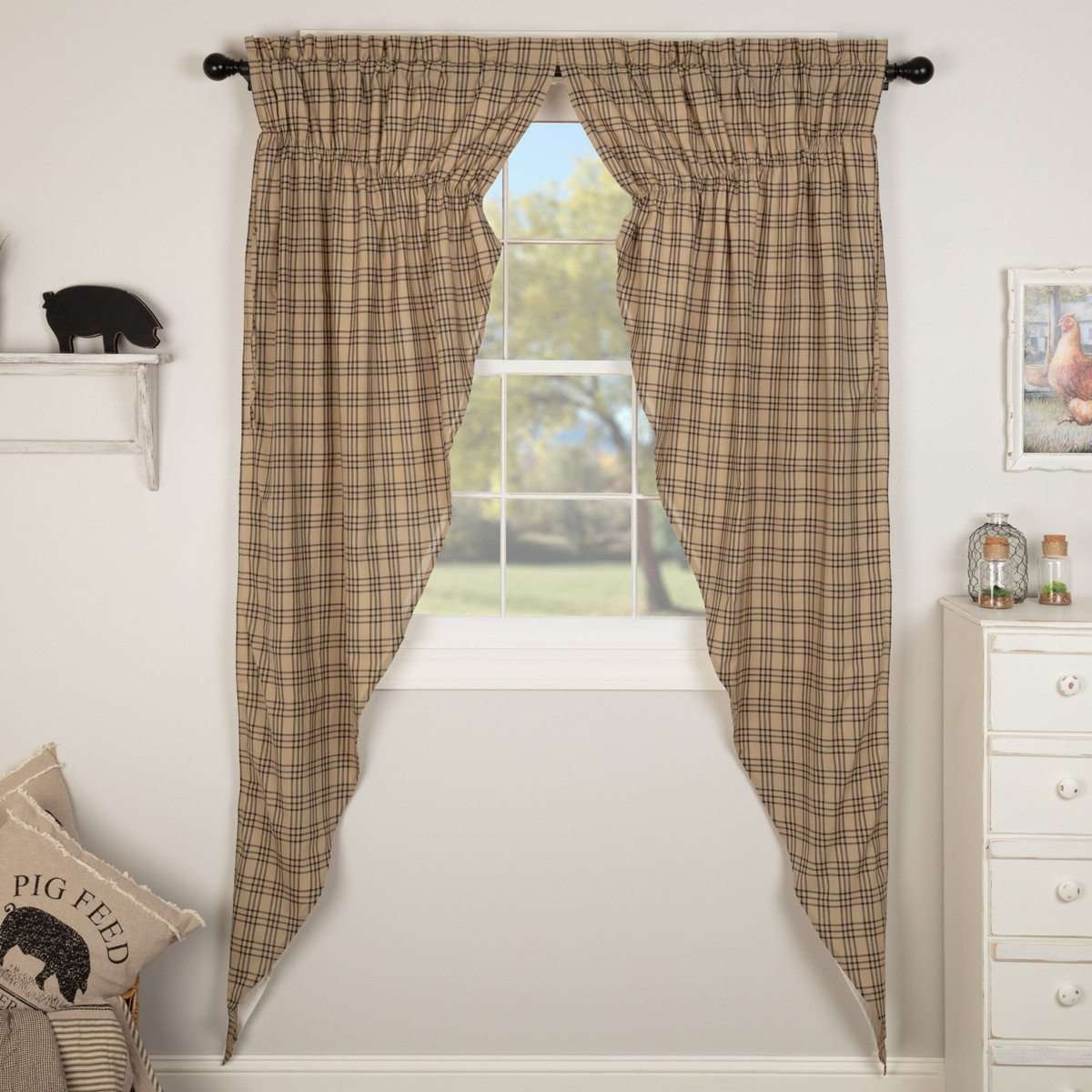 Sawyer Mill Charcoal Plaid Prairie Long Panel Curtain Set of 2 - The Fox Decor